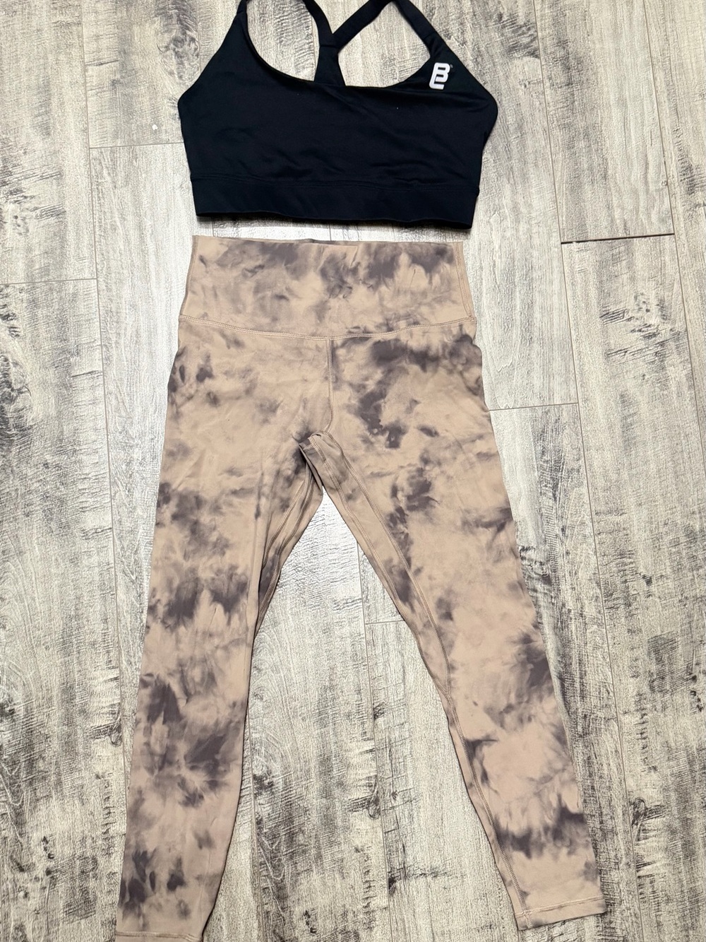 Black Sports Bra and Taupe Leggings Set